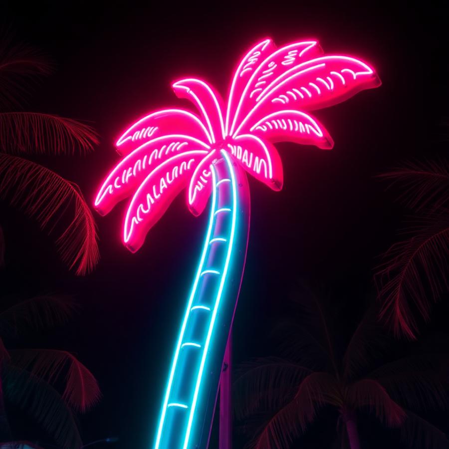Palm shadows and pink haze.